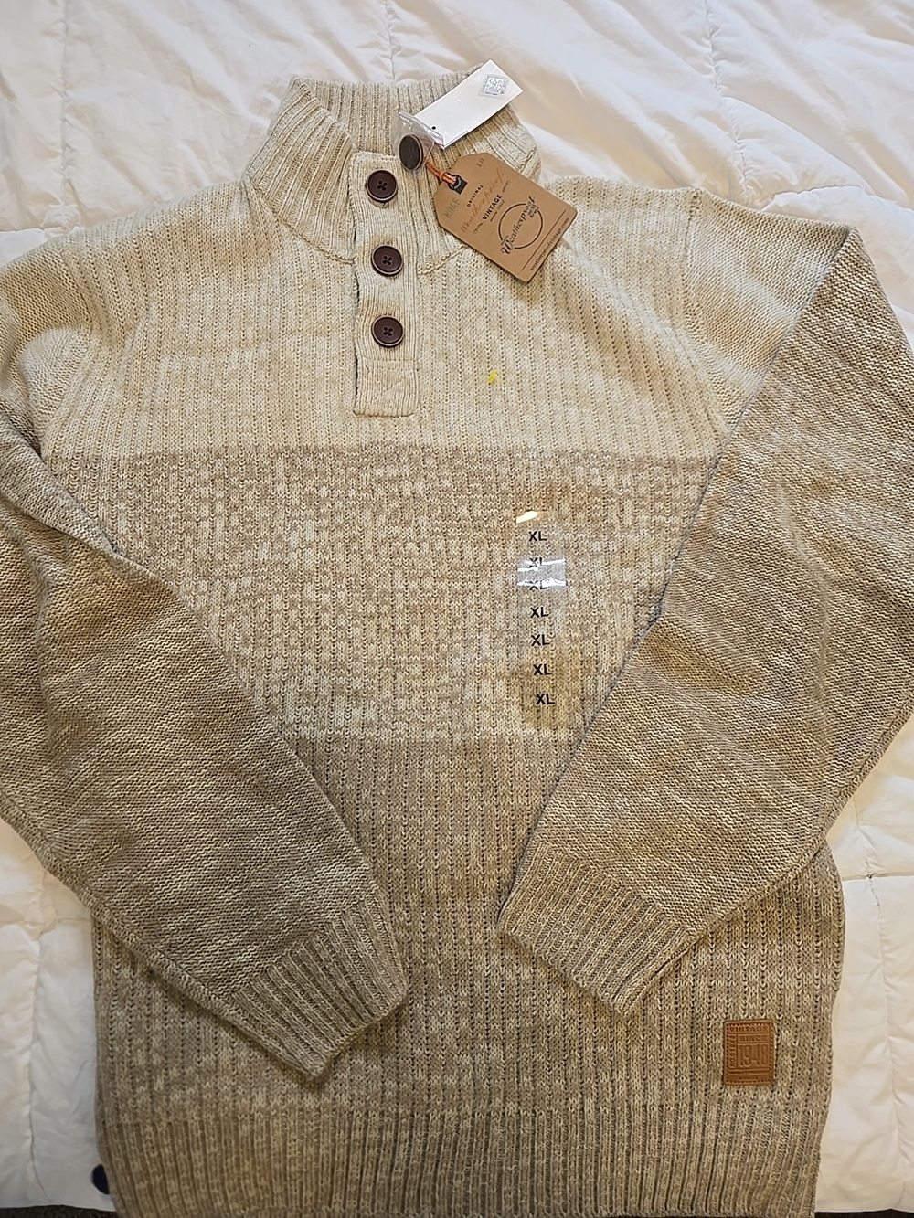 Original Weatherproof Vintage Men's Cable Knit Button Mock Sweater XL 0525